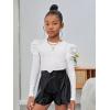 imageFloerns Girls Casual Puff Long Sleeve Round Neck Rib Knit Blouse Tee TopsWhite Cream