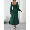 imageFloerns Womens Square Neck Lantern Long Sleeve Dress Split Ruched Party Midi DressesDark Green