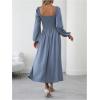 imageFloerns Womens Square Neck Lantern Long Sleeve Dress Split Ruched Party Midi DressesDusty Blue