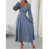 imageFloerns Womens Square Neck Lantern Long Sleeve Dress Split Ruched Party Midi DressesDusty Blue