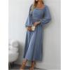 imageFloerns Womens Square Neck Lantern Long Sleeve Dress Split Ruched Party Midi DressesDusty Blue