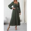 imageFloerns Womens Square Neck Lantern Long Sleeve Dress Split Ruched Party Midi DressesGreen