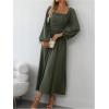 imageFloerns Womens Square Neck Lantern Long Sleeve Dress Split Ruched Party Midi DressesGreen