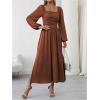imageFloerns Womens Square Neck Lantern Long Sleeve Dress Split Ruched Party Midi DressesRust Brown