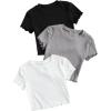 imageFloerns Girls 3 Pcs Short Sleeve Lettuce Trim Rib Knit Tee Shirt Crop TopBlack White Grey