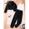 imageFloerns Girls 3 Piece Outfit Crop Tank Top Sweatpants Set with Sweatshirt JacketBlack and White