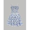 imageFloerns Girls Floral Print Sleeveless Ruched Ruffle Hem A Line Cami Short DressA Blue and White