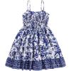 imageFloerns Girls Floral Print Sleeveless Ruched Ruffle Hem A Line Cami Short DressBlue B