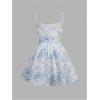 imageFloerns Girls Floral Print Sleeveless Ruched Ruffle Hem A Line Cami Short DressWhite Blue