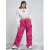 imageFloerns WomenS Plus Size Flap Pocket Drawstring High Rise Parachute Baggy Cargo PantsA Red Violet