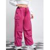 imageFloerns WomenS Plus Size Flap Pocket Drawstring High Rise Parachute Baggy Cargo PantsA Red Violet