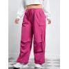 imageFloerns WomenS Plus Size Flap Pocket Drawstring High Rise Parachute Baggy Cargo PantsA Red Violet