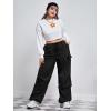 imageFloerns WomenS Plus Size Flap Pocket Drawstring High Rise Parachute Baggy Cargo PantsBlack