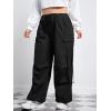 imageFloerns WomenS Plus Size Flap Pocket Drawstring High Rise Parachute Baggy Cargo PantsBlack