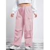imageFloerns WomenS Plus Size Flap Pocket Drawstring High Rise Parachute Baggy Cargo PantsLight Pink Plain