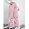 imageFloerns WomenS Plus Size Flap Pocket Drawstring High Rise Parachute Baggy Cargo PantsLight Pink Plain