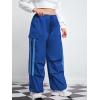imageFloerns WomenS Plus Size Flap Pocket Drawstring High Rise Parachute Baggy Cargo PantsRoyal Blue