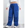imageFloerns WomenS Plus Size Flap Pocket Drawstring High Rise Parachute Baggy Cargo PantsRoyal Blue