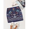 imageFloerns Womens Boho Floral Embroidered Casual Bodycon Short Mini SkirtNavy Blue