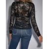 imageFloerns Womens Contrast Lace Long Sleeve See Through Blouse Tops Without BraAzure Black