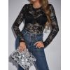 imageFloerns Womens Contrast Lace Long Sleeve See Through Blouse Tops Without BraAzure Black
