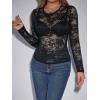 imageFloerns Womens Contrast Lace Long Sleeve See Through Blouse Tops Without BraAzure Black
