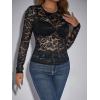 imageFloerns Womens Contrast Lace Long Sleeve See Through Blouse Tops Without BraCarbon Black