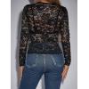 imageFloerns Womens Contrast Lace Long Sleeve See Through Blouse Tops Without BraCarbon Black