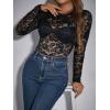 imageFloerns Womens Contrast Lace Long Sleeve See Through Blouse Tops Without BraCarbon Black