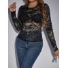 imageFloerns Womens Contrast Lace Long Sleeve See Through Blouse Tops Without BraPlain Black