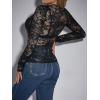 imageFloerns Womens Contrast Lace Long Sleeve See Through Blouse Tops Without BraPlain Black