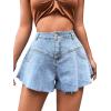 imageFloerns Womens High Waist Ruffle Raw Hem Loose Fit Wide Leg Denim ShortsLight Blue