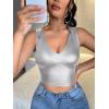 imageFloerns Womens PU Leather V Neck Solid Sleeveless Camisole Crop Tank TopArgent Silver