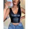 imageFloerns Womens PU Leather V Neck Solid Sleeveless Camisole Crop Tank TopBlack