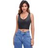 imageFloerns Womens PU Leather V Neck Solid Sleeveless Camisole Crop Tank TopBlack Crocodile Mesh