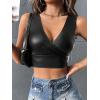 imageFloerns Womens PU Leather V Neck Solid Sleeveless Camisole Crop Tank TopBlack Ink