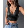 imageFloerns Womens PU Leather V Neck Solid Sleeveless Camisole Crop Tank TopBlack Ink