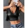 imageFloerns Womens PU Leather V Neck Solid Sleeveless Camisole Crop Tank TopBlack Ink