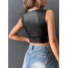 imageFloerns Womens PU Leather V Neck Solid Sleeveless Camisole Crop Tank TopBlack Ink