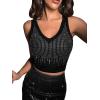 imageFloerns Womens PU Leather V Neck Solid Sleeveless Camisole Crop Tank TopBlack Rhinestone