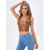 imageFloerns Womens PU Leather V Neck Solid Sleeveless Camisole Crop Tank TopCrocodile Brown