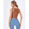 imageFloerns Womens PU Leather V Neck Solid Sleeveless Camisole Crop Tank TopCrocodile Brown