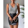 imageFloerns Womens PU Leather V Neck Solid Sleeveless Camisole Crop Tank TopGrey Rhinestone
