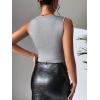 imageFloerns Womens PU Leather V Neck Solid Sleeveless Camisole Crop Tank TopGrey Rhinestone