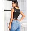 imageFloerns Womens PU Leather V Neck Solid Sleeveless Camisole Crop Tank TopJade Black