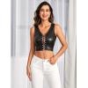 imageFloerns Womens PU Leather V Neck Solid Sleeveless Camisole Crop Tank TopOnyx Black
