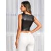 imageFloerns Womens PU Leather V Neck Solid Sleeveless Camisole Crop Tank TopOnyx Black