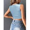 imageFloerns Womens PU Leather V Neck Solid Sleeveless Camisole Crop Tank TopPale Blue