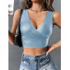 imageFloerns Womens PU Leather V Neck Solid Sleeveless Camisole Crop Tank TopPale Blue