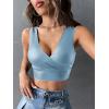 imageFloerns Womens PU Leather V Neck Solid Sleeveless Camisole Crop Tank TopPale Blue